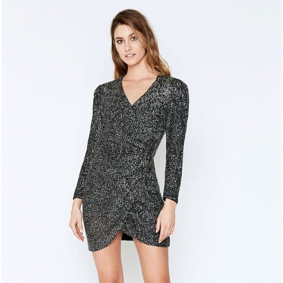 Bardot Sequin Long Sleeve Sparkle Dress Charcoal Sequin Size US 8 - Picture 1 of 6